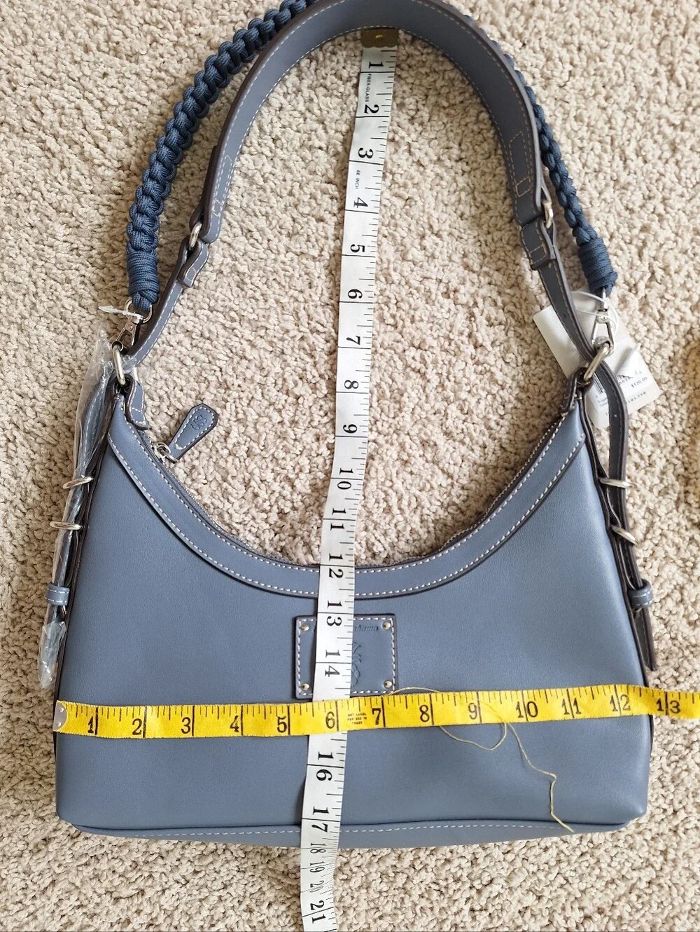 Tommy Bahama Debossed Logo Zip-Top Dusty Blue Hobo Shoulder Bag Two Straps